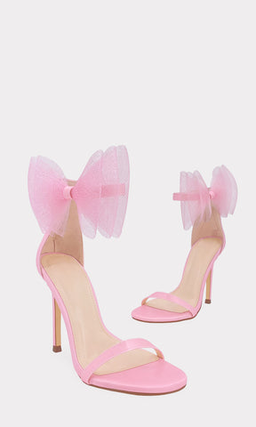CAROLINE ZAPATILLAS ROSAS DE SATIN CON PUNTA REDONDA ABIERTA Y MOÑO GRANDE EN ANKLE STRAP AJUSTABLE PARA USAR CON VESTIDOS LARGOS