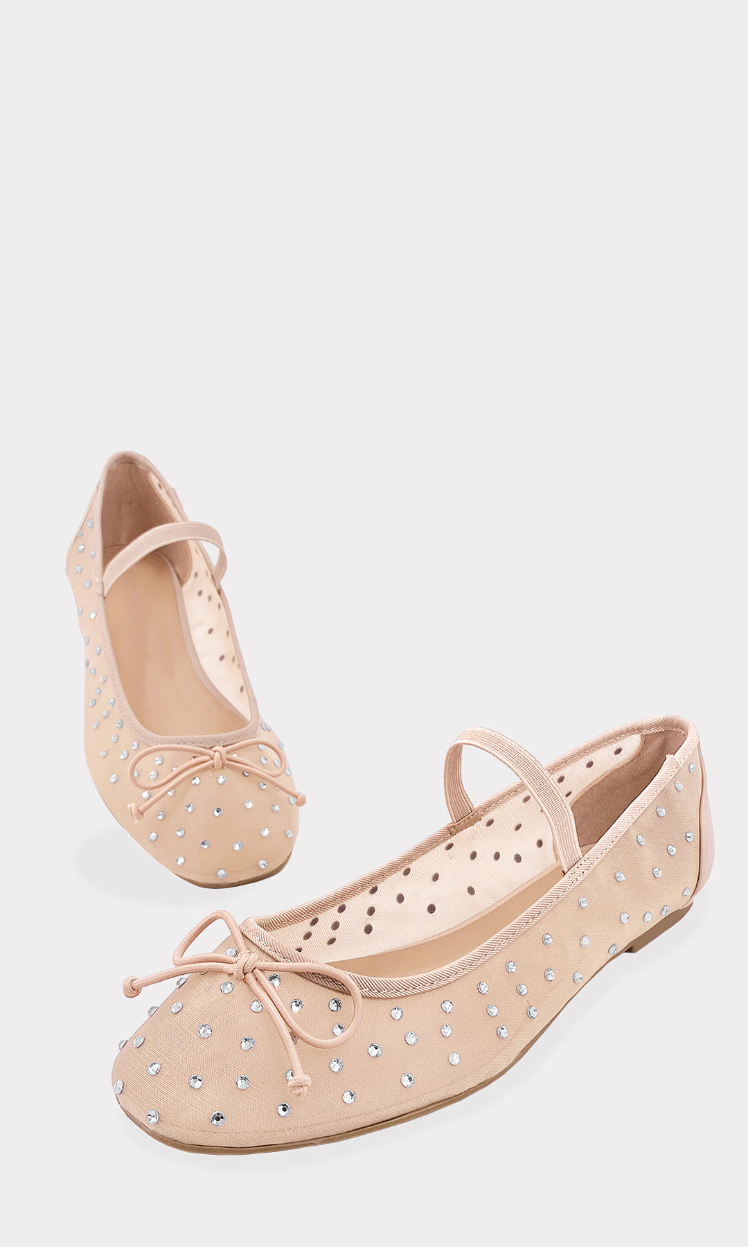 CINDERELLA ZAPATOS ESTILO FLATS NUDE CONFECCIONADAS EN MESH CON DETALLE DE BRILLOS PLATEADOS ALREDEDOR DE PUNTA REDONDA PARA CHICA 