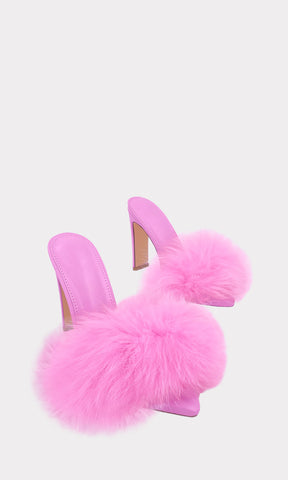 ESTHER SANDALIAS MULES DE PUNTA ABIERTA CON PELUCHE EN STRAP DELGADO ARRIBA DE LOS DEDOS Y TACON ALTO PARA MUJER