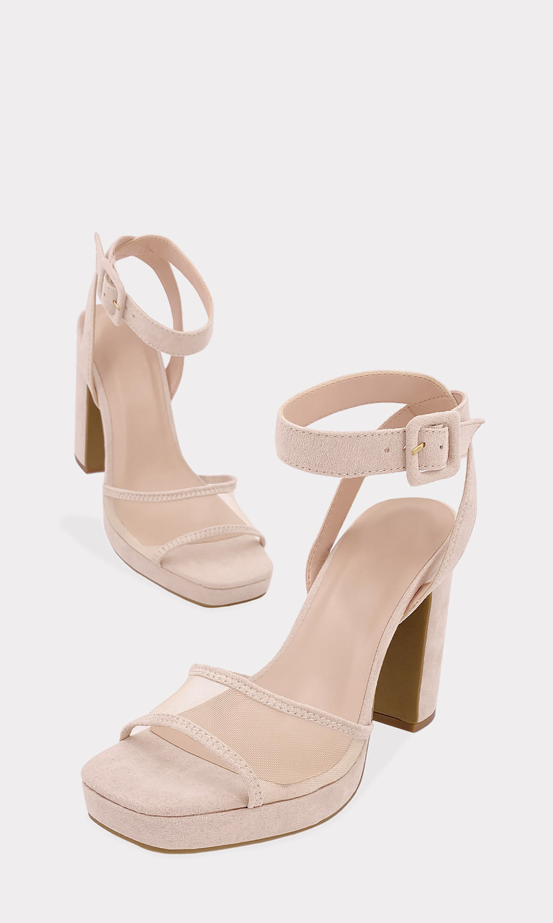 JANNIS ZAPATILLAS NUDE CON PLATAFORMA DE 2 CM HECHAS EN GAMUZA CON PULSERA TOBILLERA AJUSTABLE DESTALONADAS Y STRAP DE MESH AL FRENTE PARA MUJER