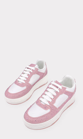 KIARA TENIS URBANOS ROSA CON PUNTA REDONDA HECHOS EN VINIPIEL CON GAMUZA DE SUELA DE 3.5 CM Y BRILLOS PEQUEÑOS AL FRENTE PARA MUJER