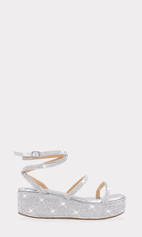 MABEL PLATAFORM SANDALS DESTALONADAS CON CINTA DELGADA SOBRE LOS DEDOS DE PUNTA SEMI CUADRADA Y PULSERA TOBILLERA AJUSTABLE  