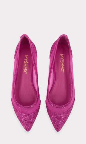 MONY ZAPATOS FLATS ESTILO BALERINAS CON DISEÑO DE METER Y BRILLOS AL FRENTE DE TERMINACION PUNTIAGUDA PARA MUJER 