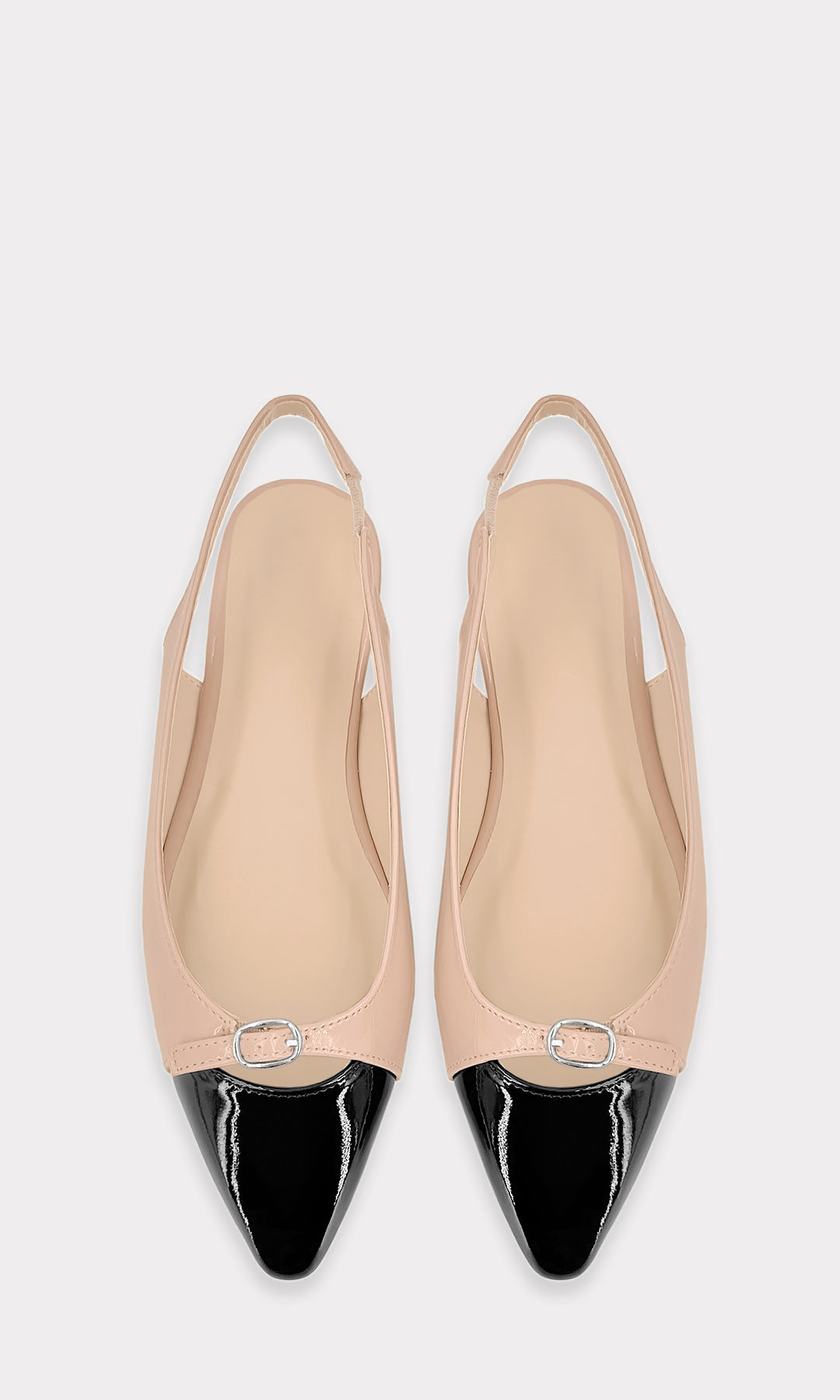 SIENNA ZAPATOS PLANOS BICOLOR NUDE DE CHAROL CON PUNTA CERRADA POINTY Y STRAP DELGADO EN TALON PARA MUJER