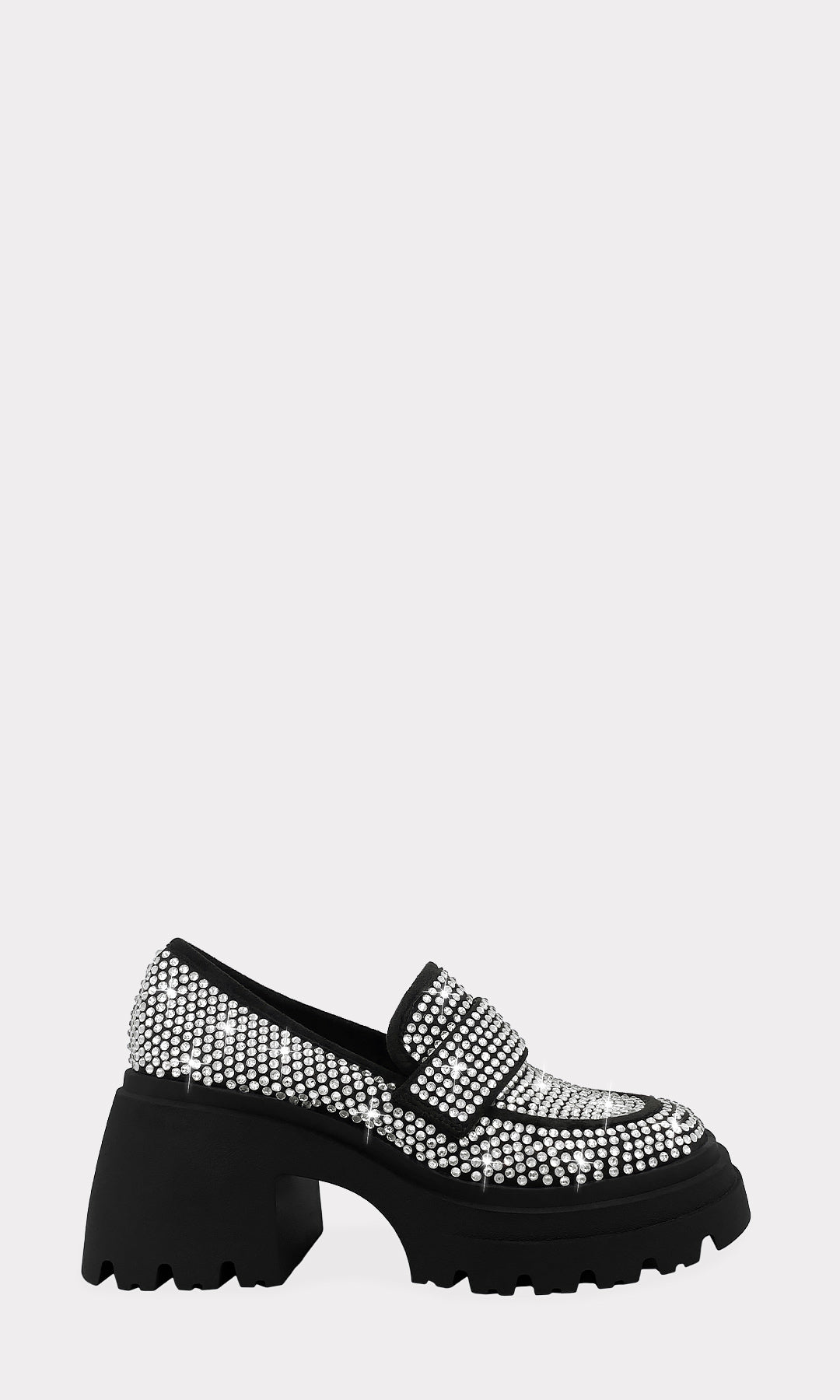 TUXEDO PLATFORM LOAFERS EN TENDENCIA CUBIERTOS DE BRILLOS DE PUNTERA REDONDA CON TACON CUADRADO PARA CHICA 