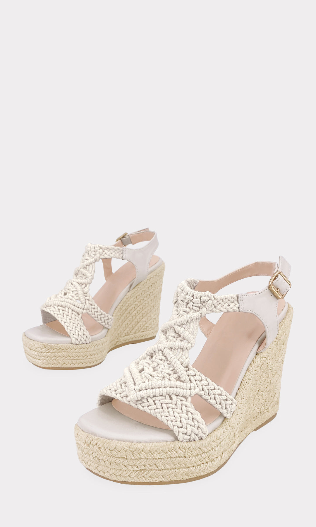 YSIS SANDALIAS NUDE DE CUERO SINTETICO CON DETALLES DE CROCHET EN T-STRAP AL FRENTE Y TACON WEDGE DE 11 CM CON PLATAFORMA CUADRADA PARA MUJER